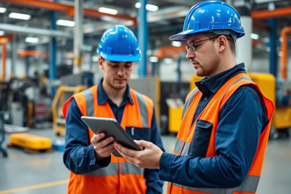 Techniciens industriels utilisant la visio-assistance Urgentime pour la maintenance à distance